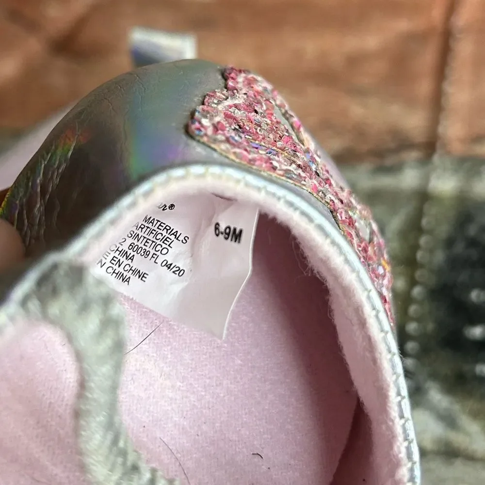 5‎ for $25🔥Rising Star Metallic Silver Butterfly Flats Baby Size 6-9 Months